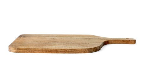 Photo of One wooden cutting board on white background