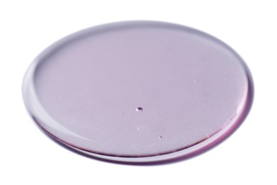 Photo of Sample of transparent shower gel on white background