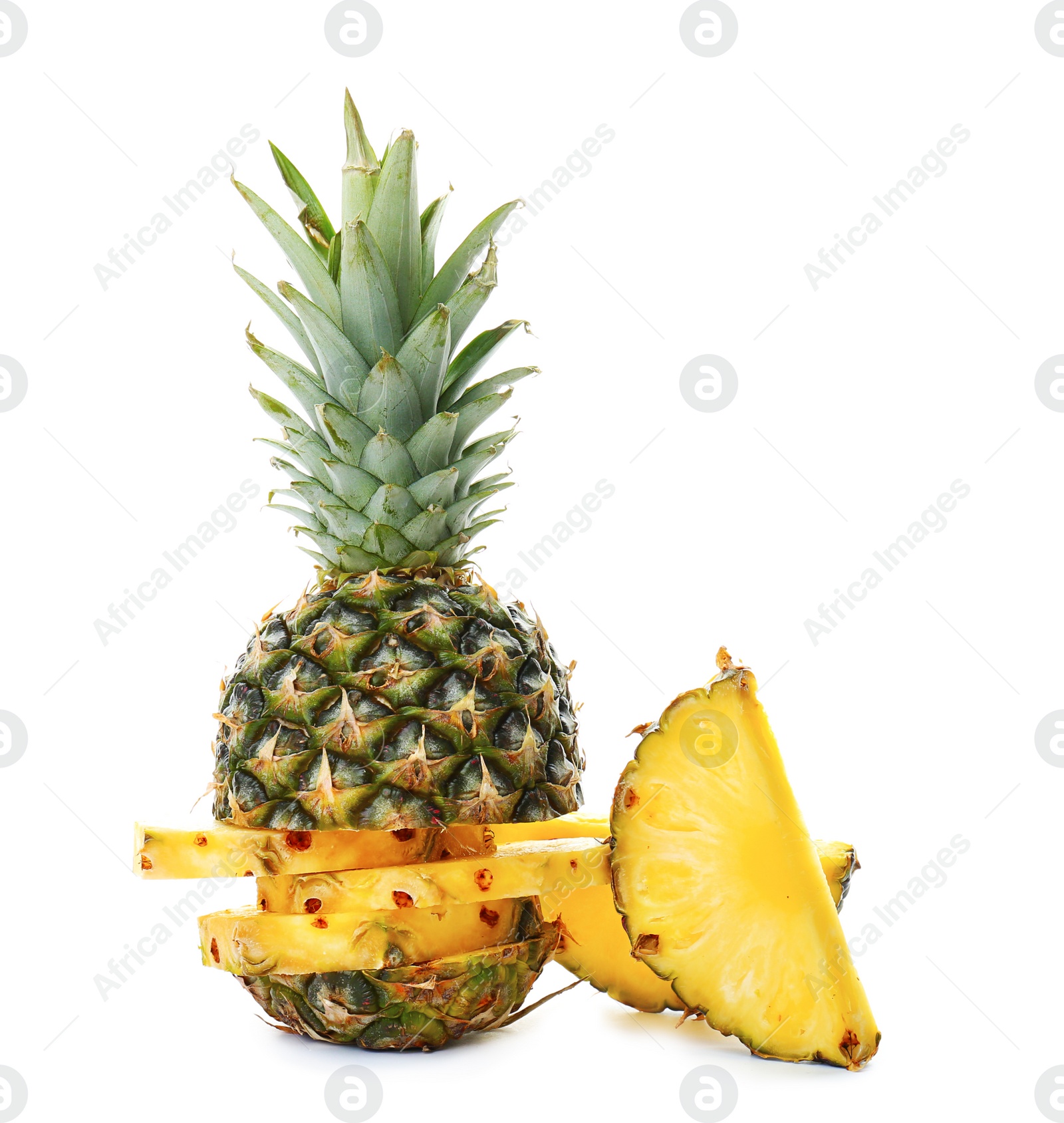 Photo of Cut fresh pineapple on white background