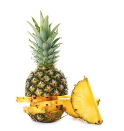 Photo of Cut fresh pineapple on white background