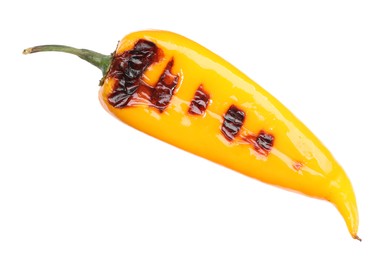 Photo of Tasty grilled yellow pepper isolated on white, top view