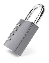 Locked steel combination padlock isolated on white