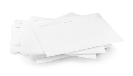 Stack of paper letters on white background