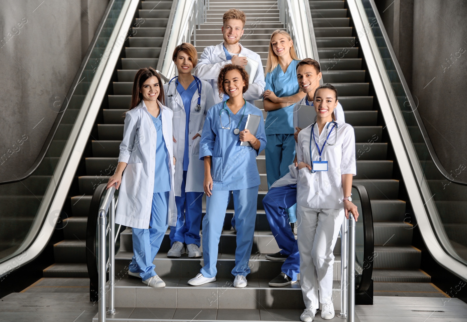 Photo of Group of medical students in college hallway