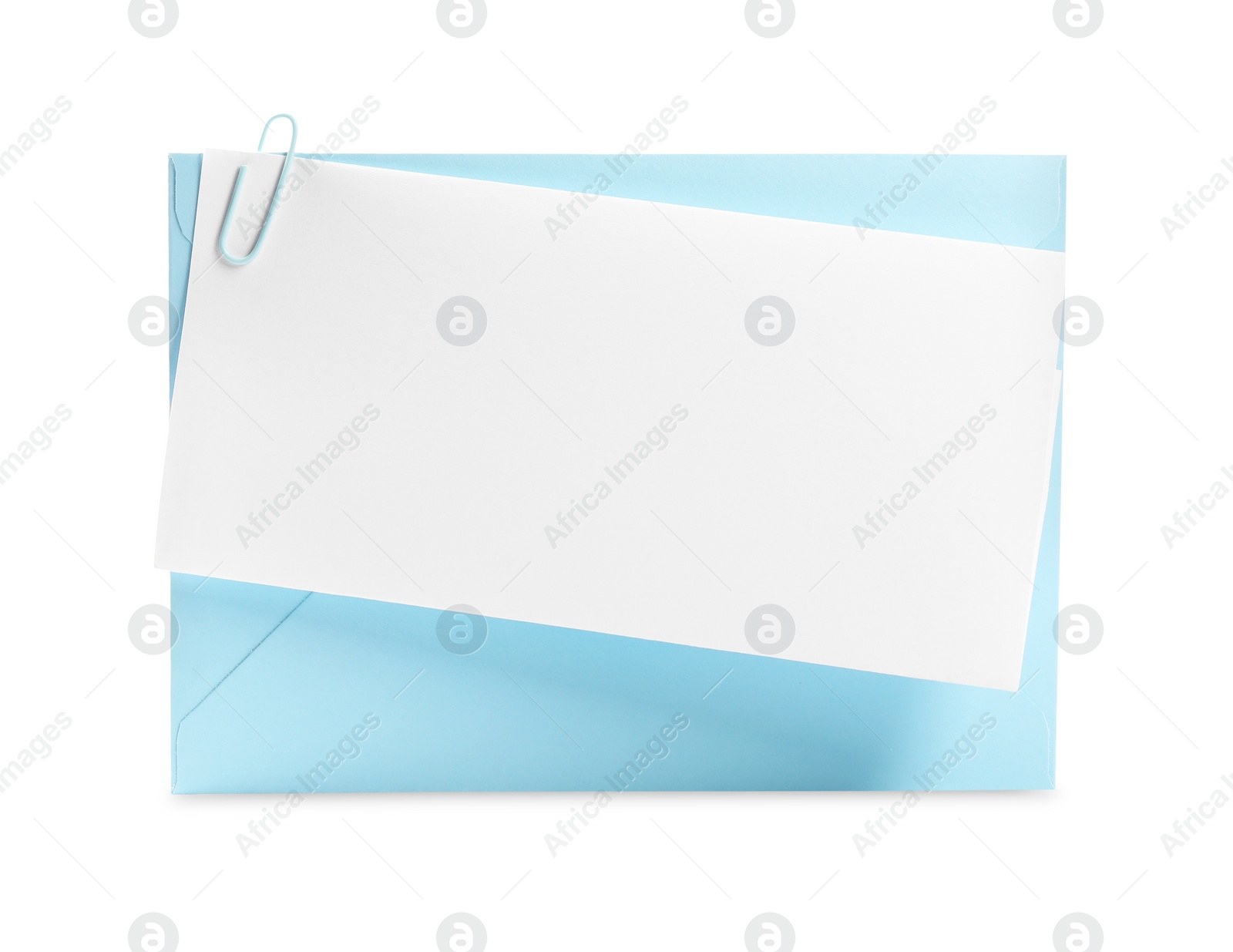 Photo of Blank card and letter envelope on white background