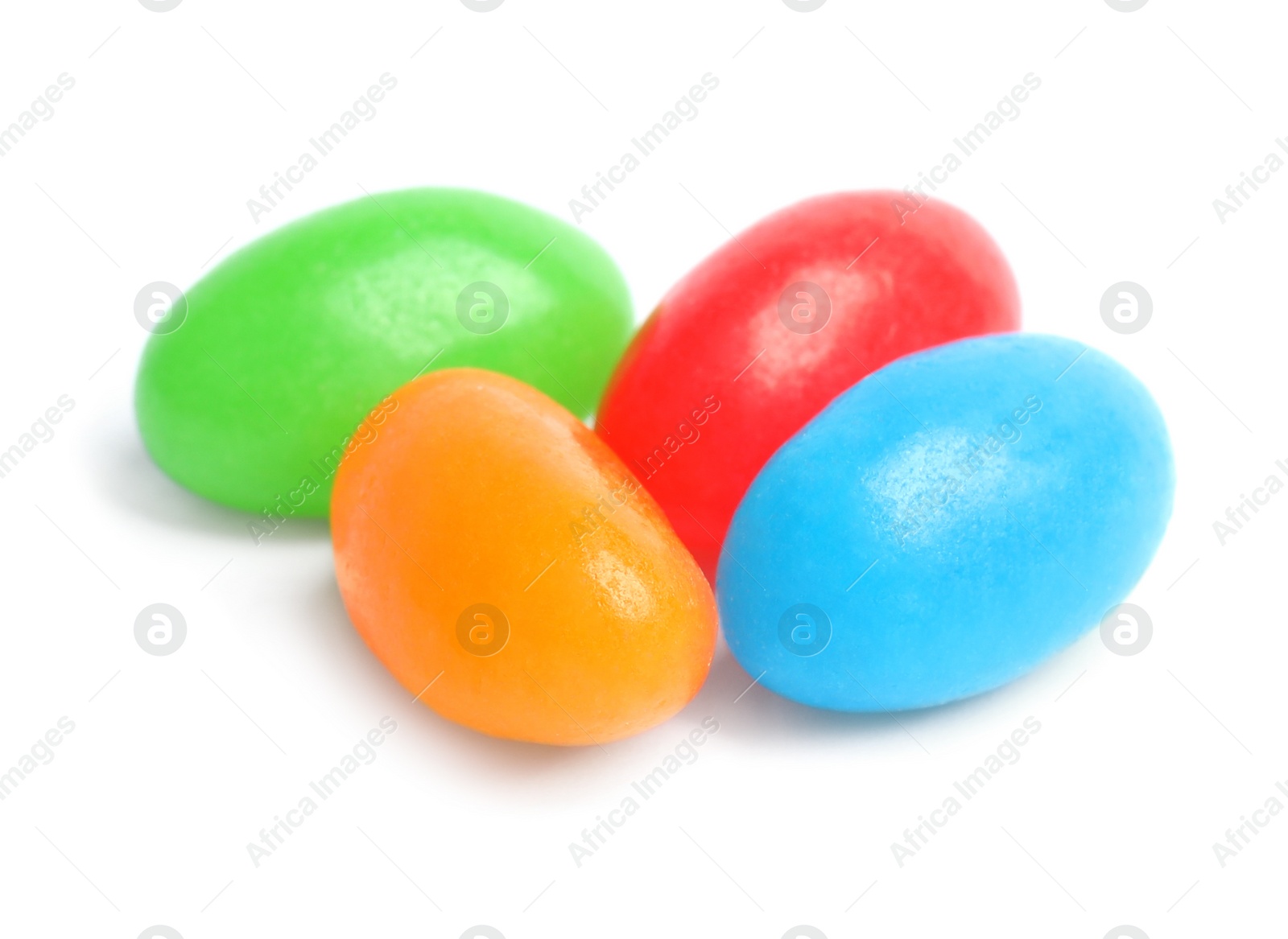 Photo of Delicious colorful jelly beans isolated on white