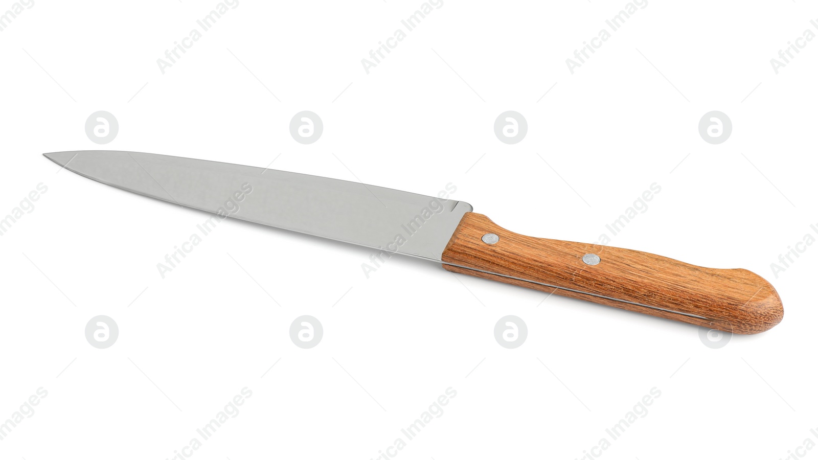 Photo of One sharp knife with wooden handle isolated on white