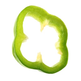 Photo of Slice of ripe bell pepper on white background