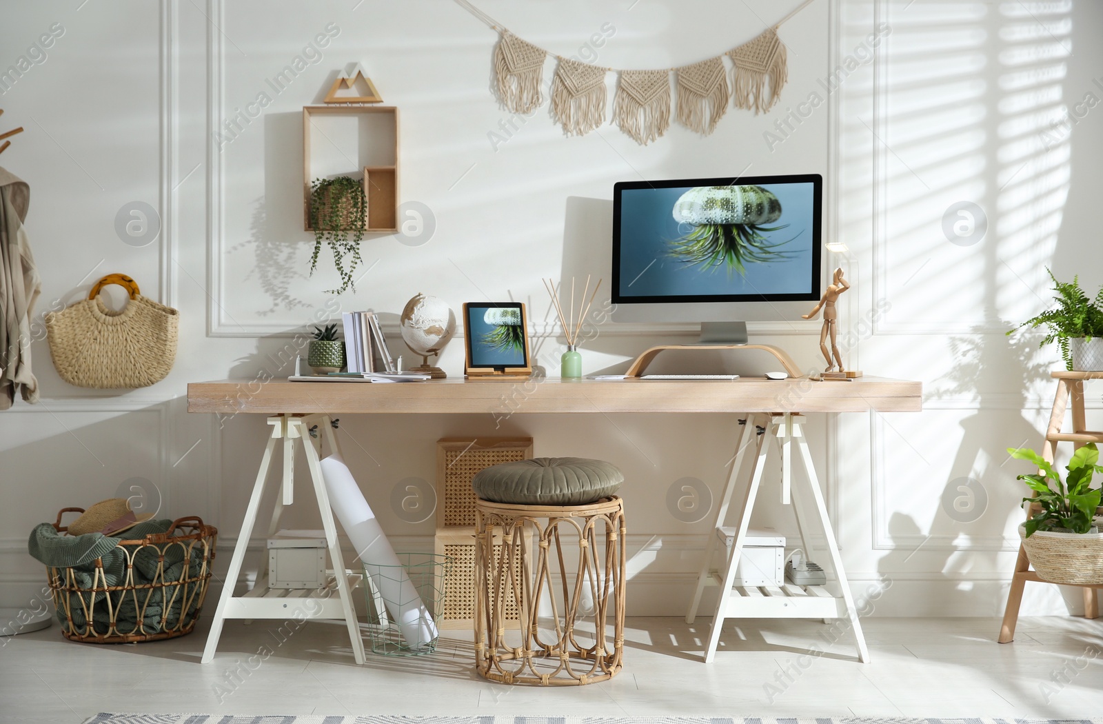 Photo of Stylish home office interior with comfortable workplace