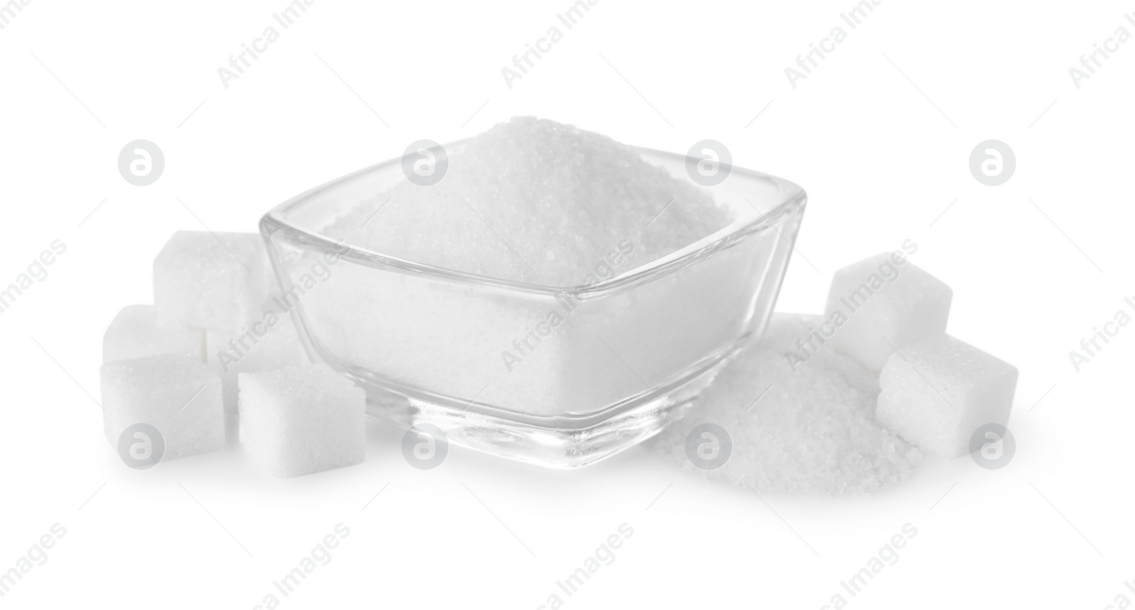 Photo of Different types of sugar isolated on white