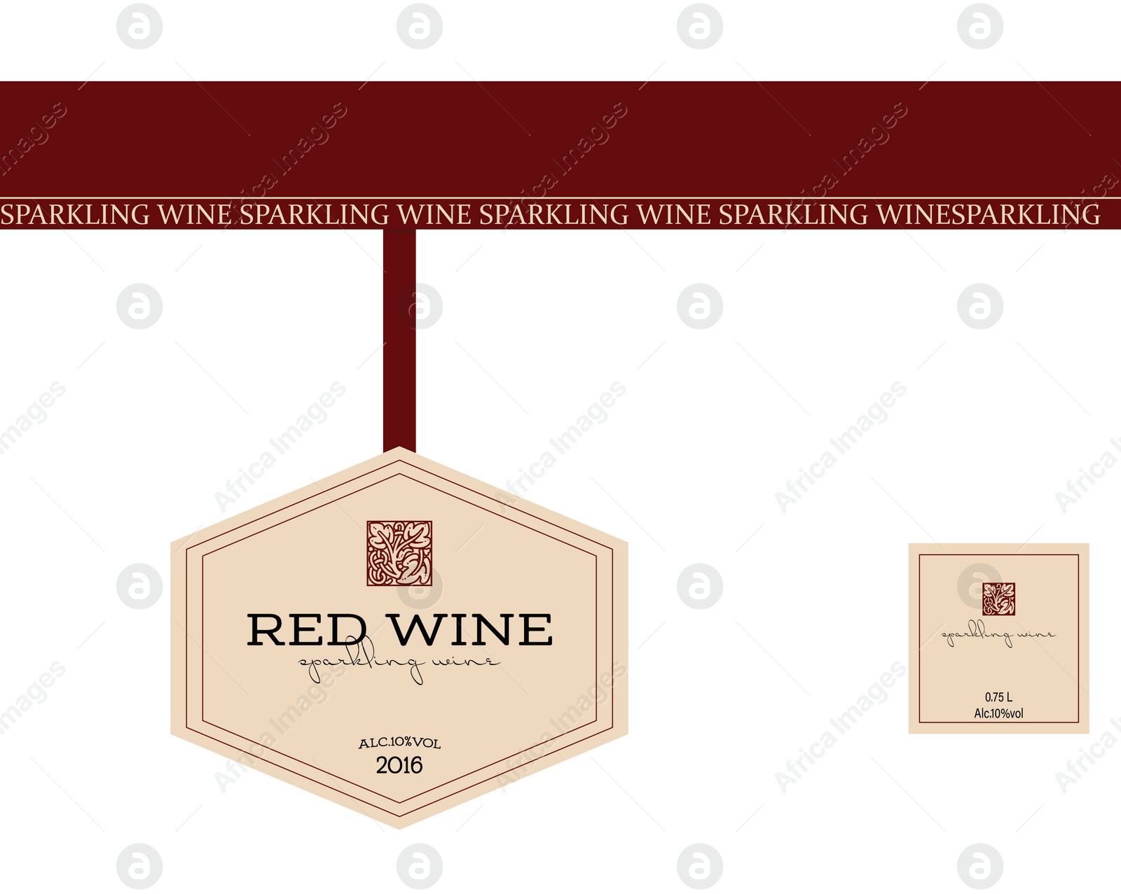 Illustration of Beautiful wine bottle label, illustration. Mockup for design