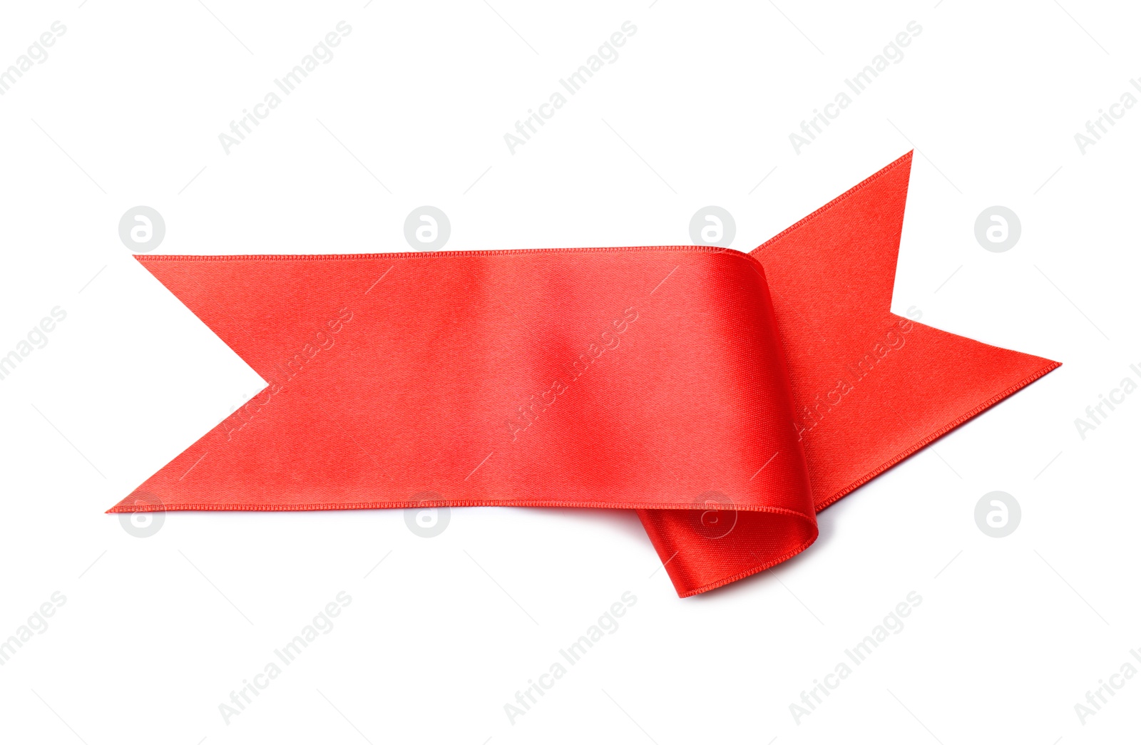 Photo of Simple red ribbon on white background, top view. Festive decoration