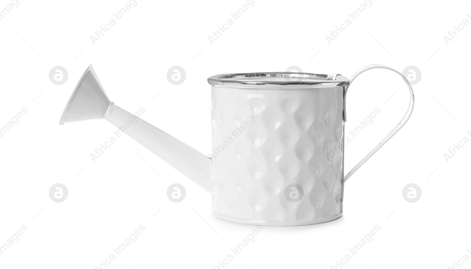 Photo of Beautiful metal watering can isolated on white