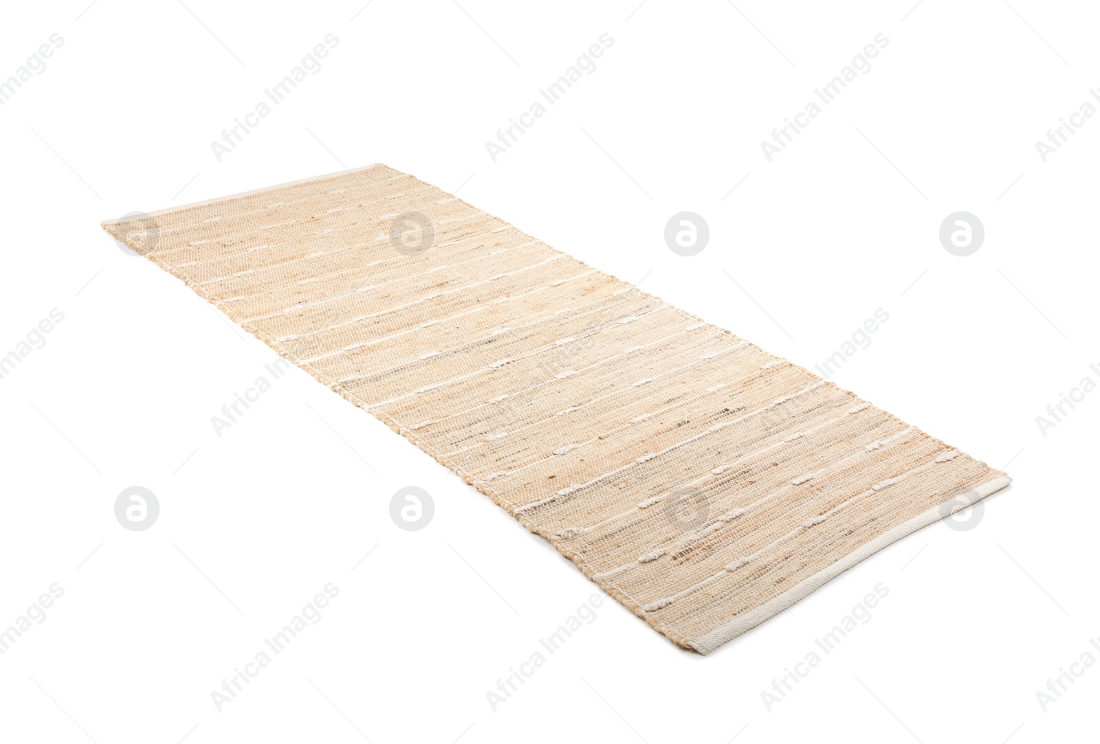 Photo of Stylish beige rug isolated on white. Interior accessory