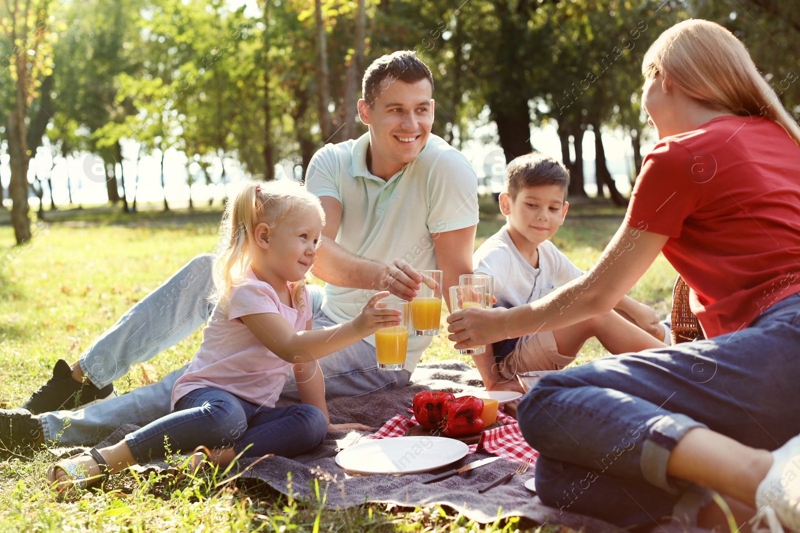 Photo of Happy family having picnic in park on sunny day