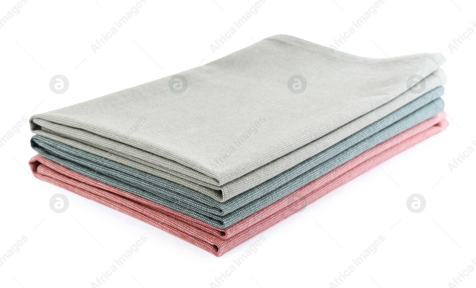 Photo of Stack of clean kitchen towels isolated on white