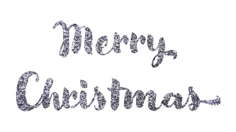 Glittery silver text Merry Christmas on white background