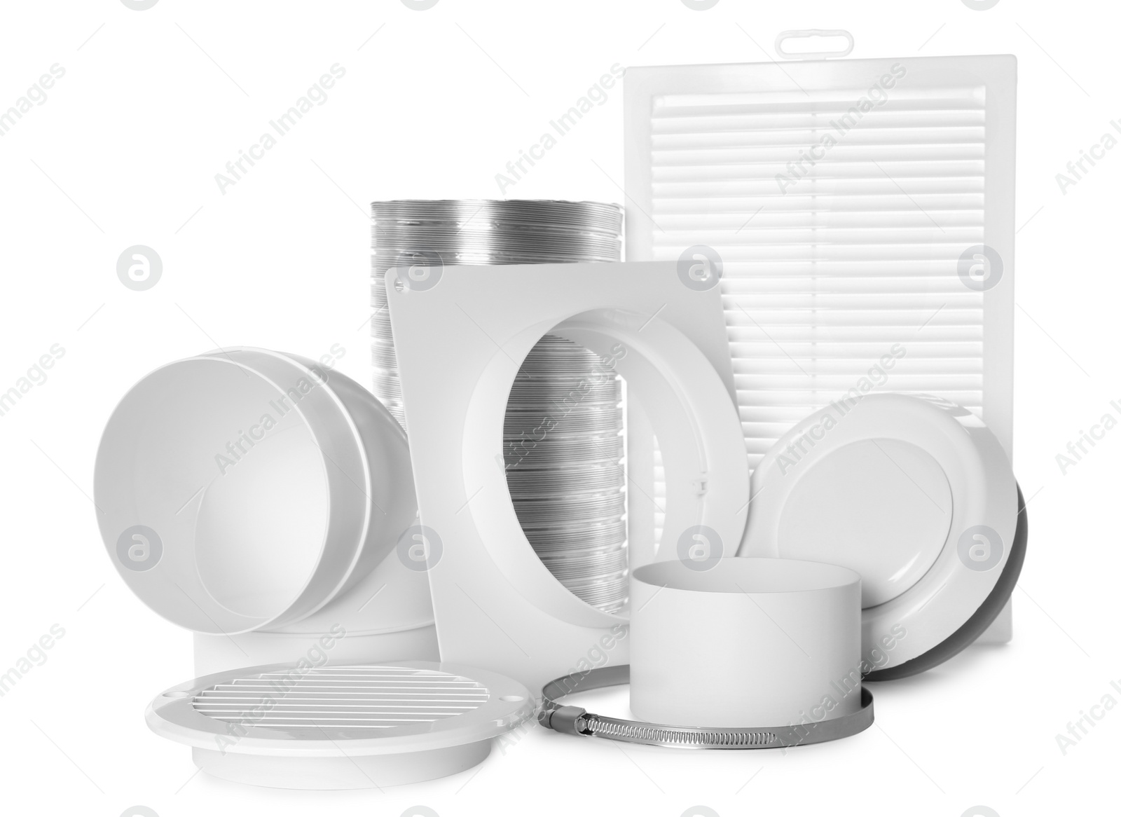 Photo of Parts of home ventilation system isolated on white