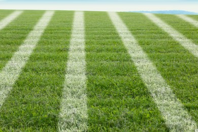 Image of Bright green grass with white markings outdoors