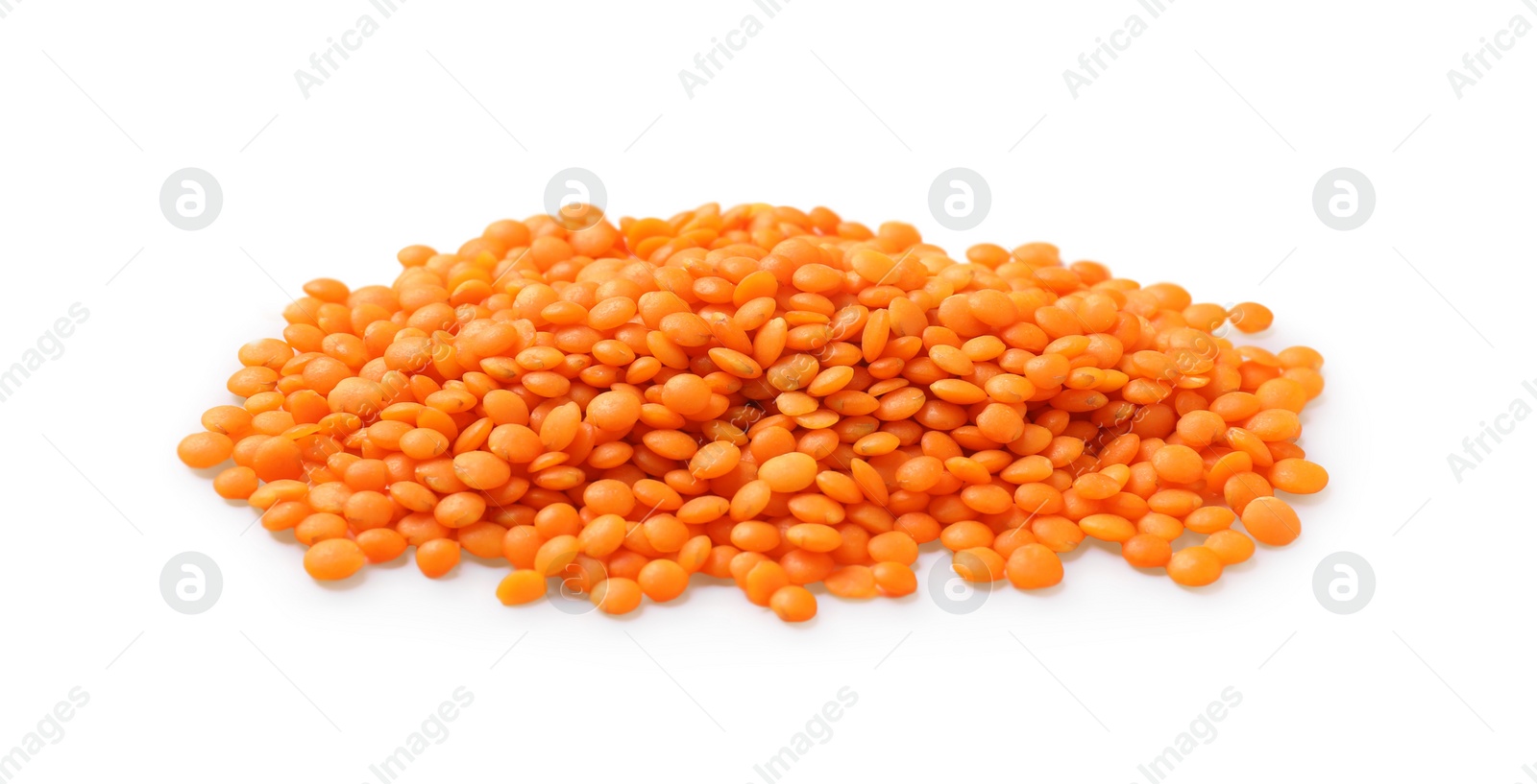 Photo of Pile of raw red lentils isolated on white