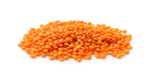Photo of Pile of raw red lentils isolated on white