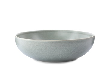 Grey bowl isolated on white. Kitchen tableware