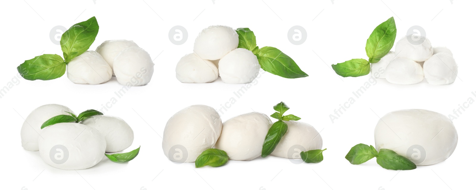 Image of Set with tasty mozzarella on white background. Banner design 