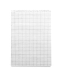 Checkered notebook sheet isolated on white, top view