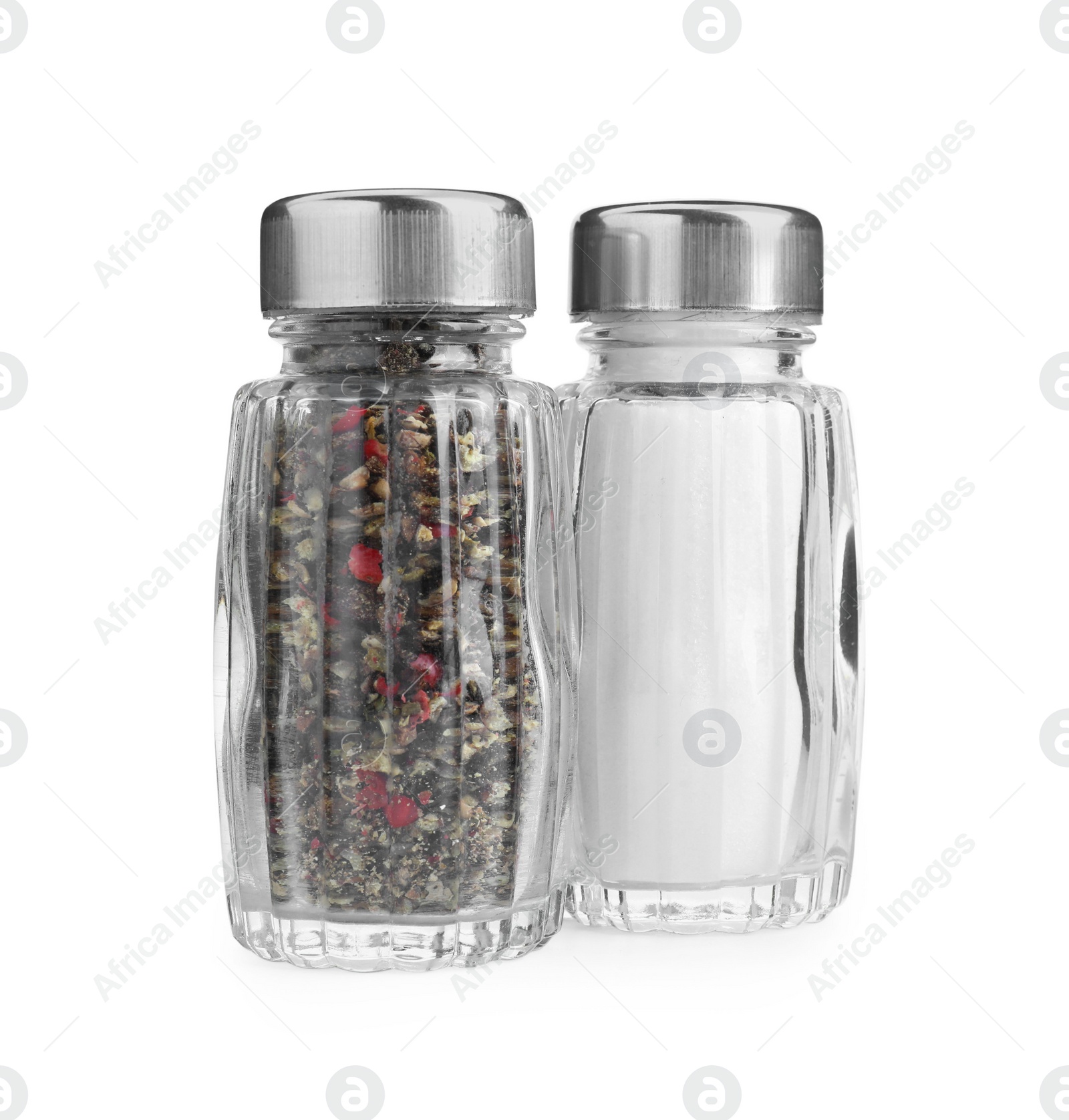 Photo of Salt and pepper shakers isolated on white