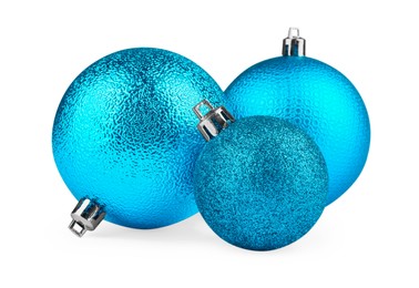 Beautiful light blue Christmas balls isolated on white