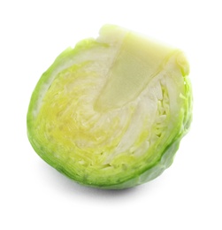 Photo of Fresh cut Brussels sprout on white background