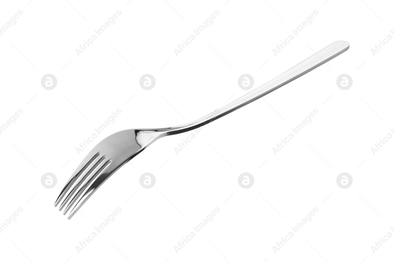 Photo of One shiny silver fork isolated on white