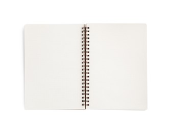 Photo of One notebook isolated on white, top view