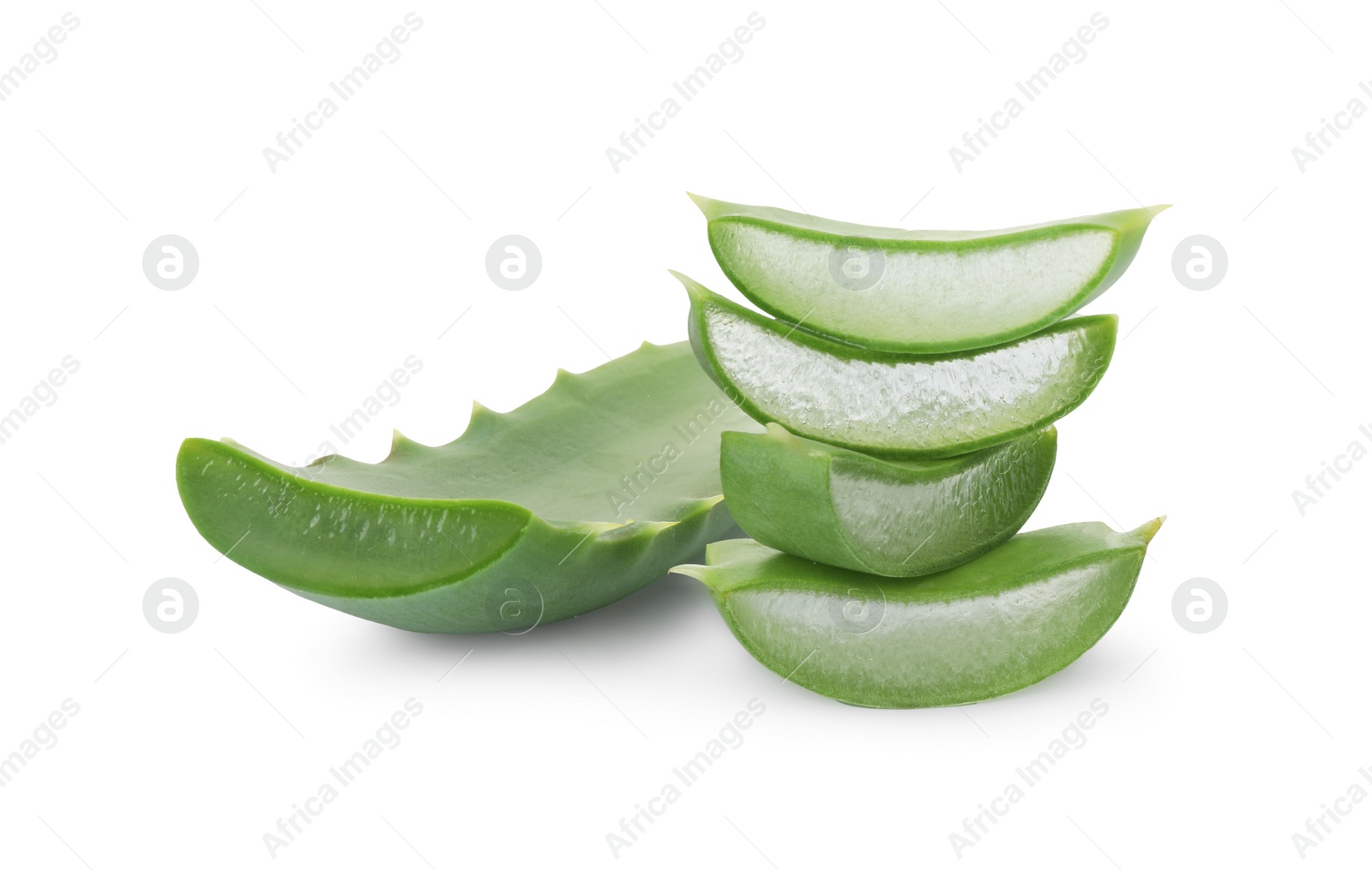 Photo of Cut fresh aloe vera isolated on white