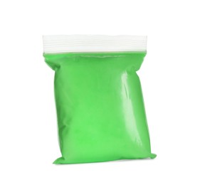 Package of green play dough isolated on white