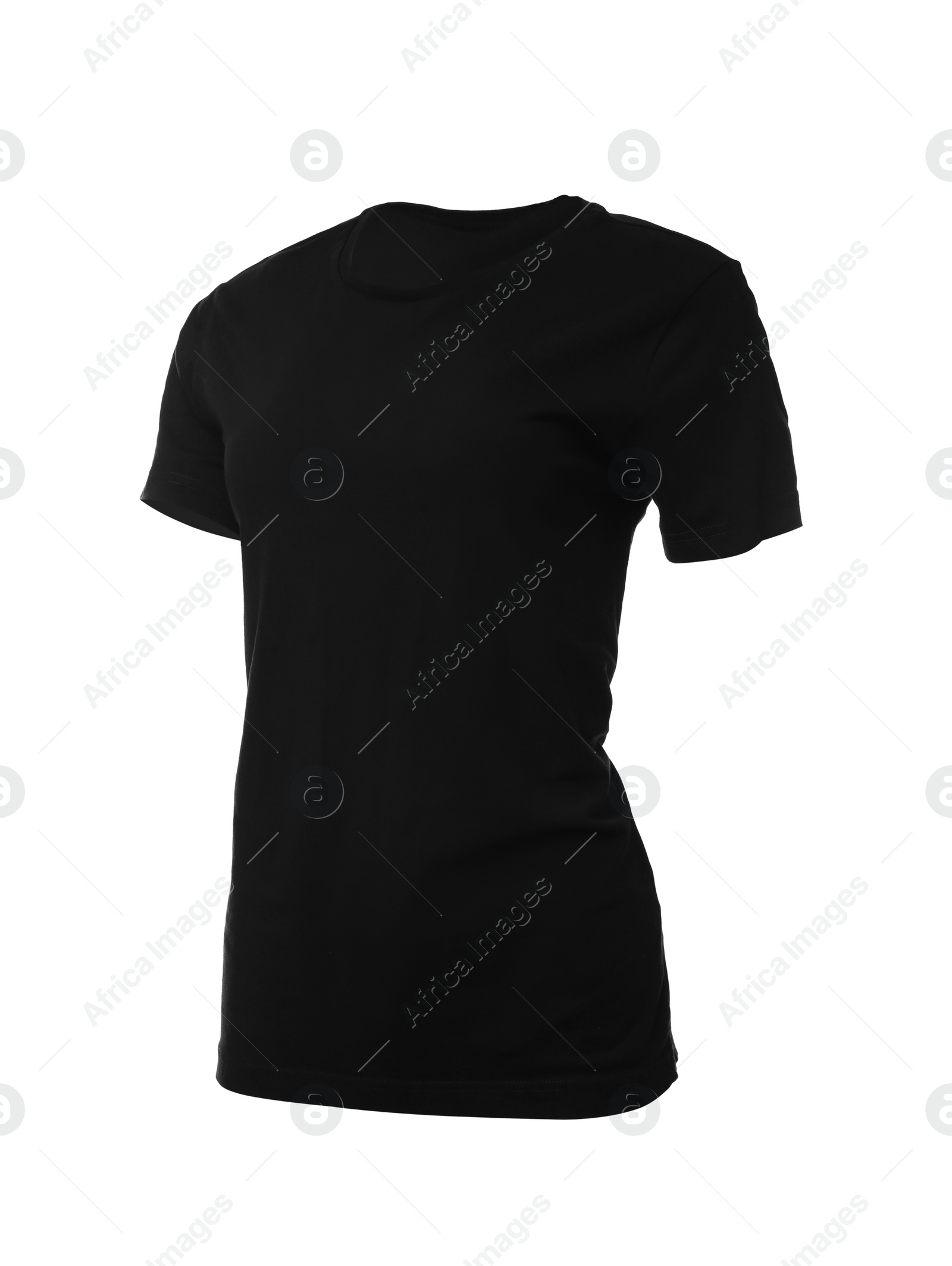 Photo of Black women's t-shirt isolated on white. Space for design