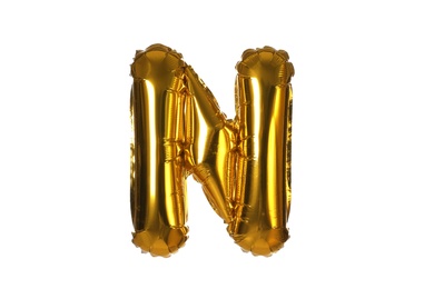 Golden letter N balloon on white background