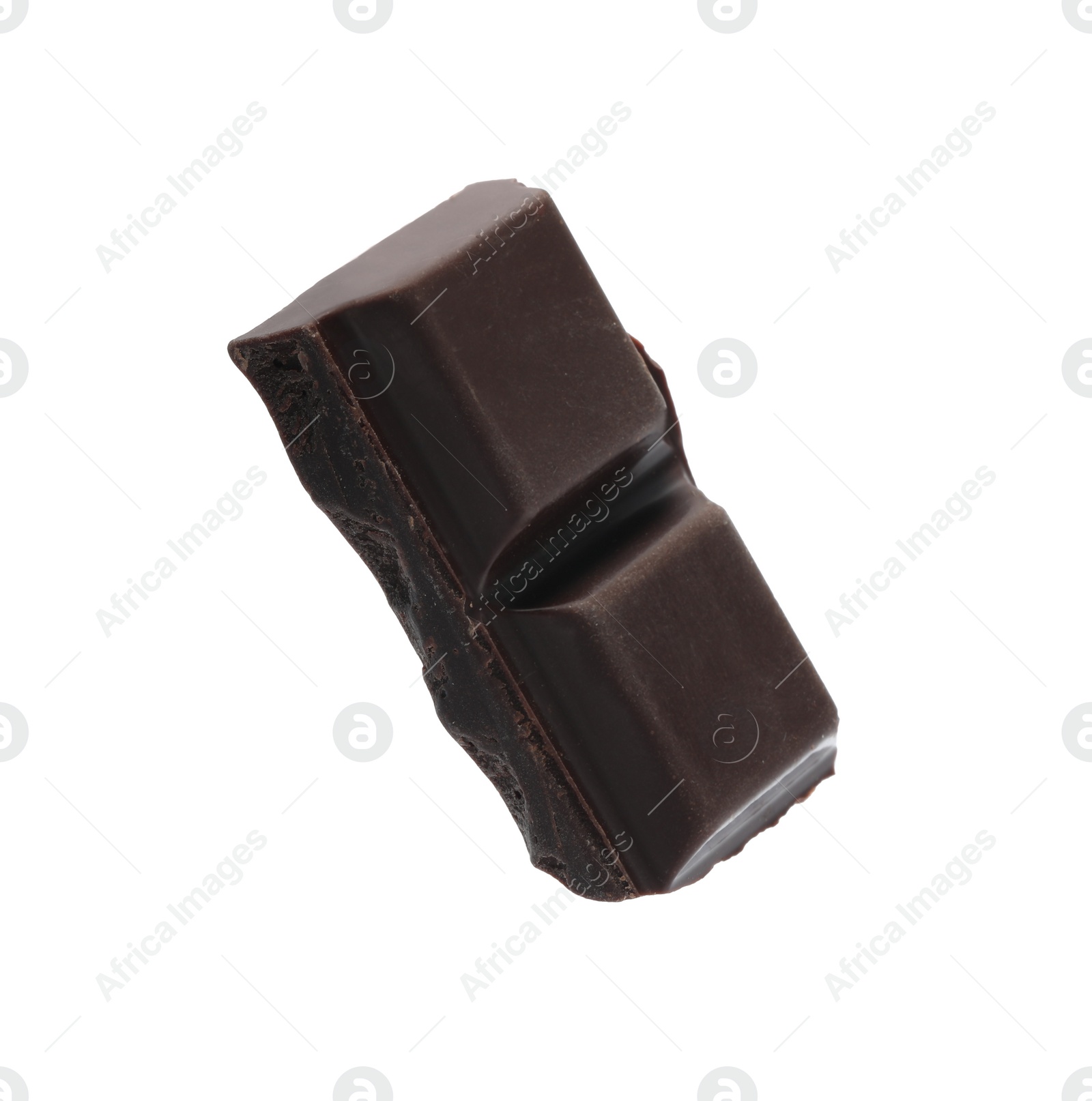 Photo of Piece of delicious dark chocolate isolated on white