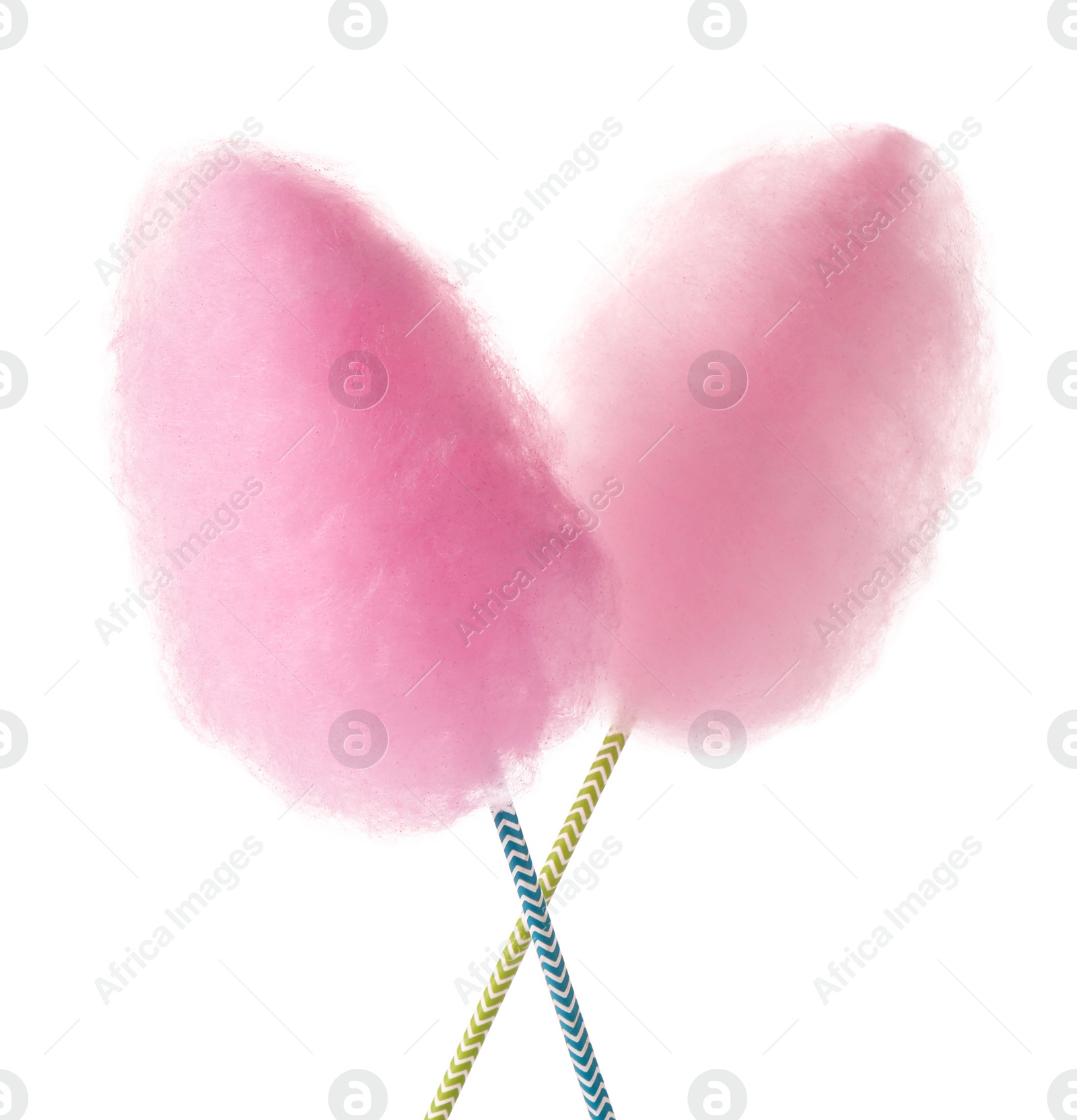 Photo of Two sweet pink cotton candies isolated on white