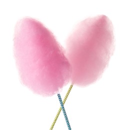 Two sweet pink cotton candies isolated on white