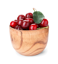 Photo of Sweet juicy cherries in bowl isolated on white