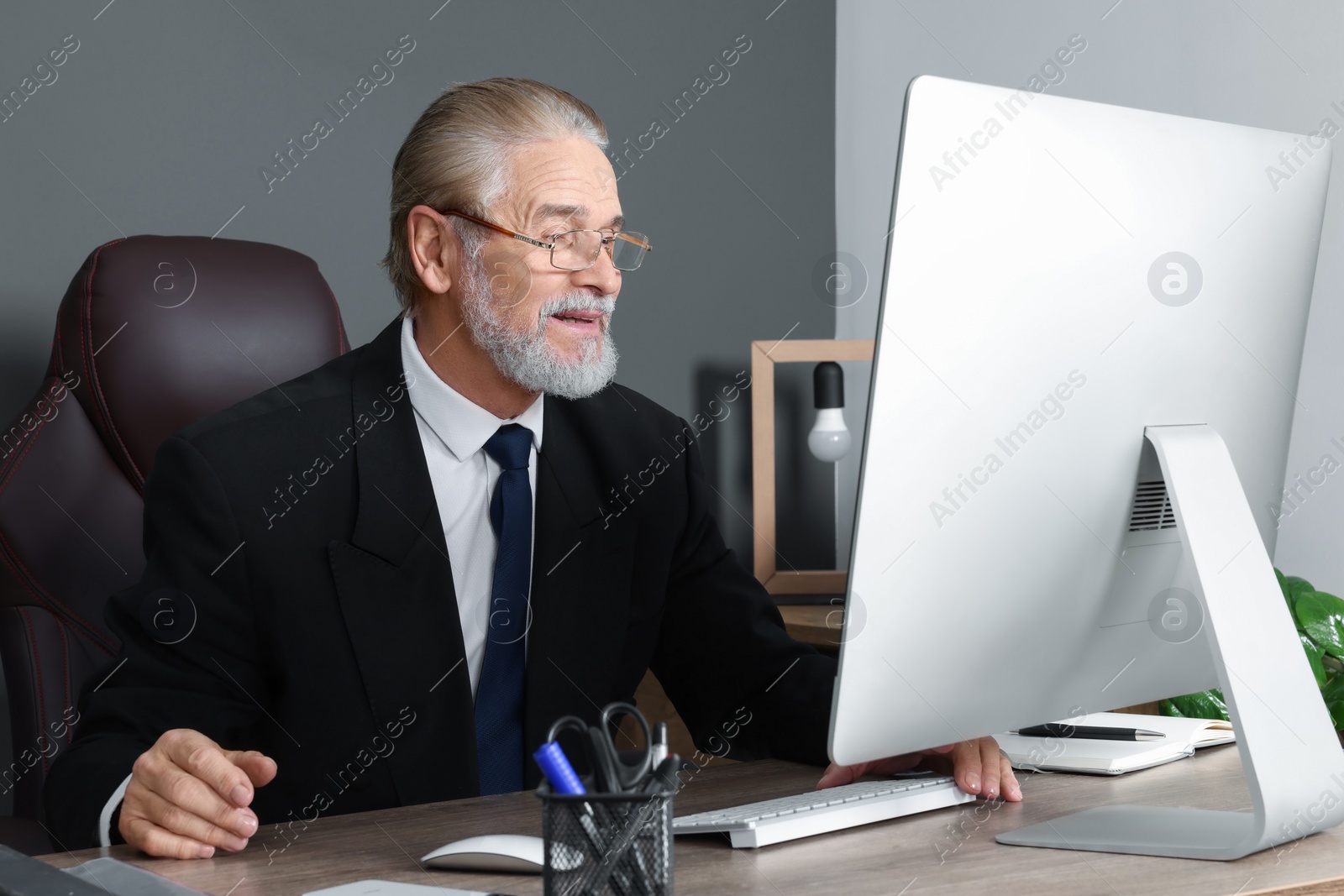 Photo of Successful senior boss working in his office