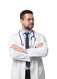 Portrait of doctor with crossed arms isolated on white