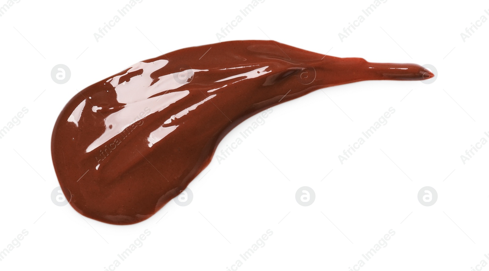 Photo of Smear of tasty melted milk chocolate isolated on white, top view