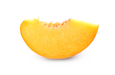 Photo of Slice of ripe peach isolated on white