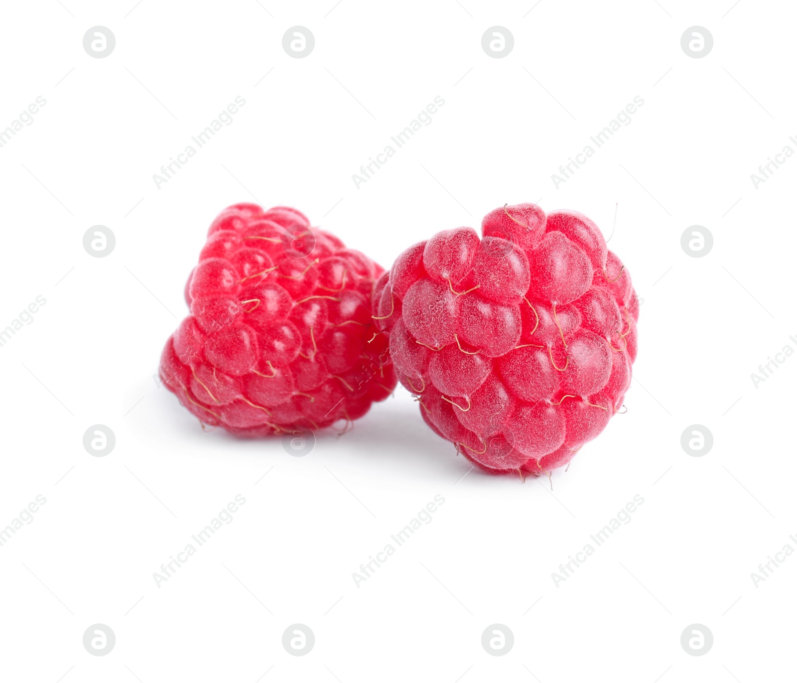 Photo of Fresh red ripe raspberries on white background