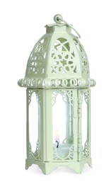 Photo of Beautiful decorative Arabic lantern isolated on white