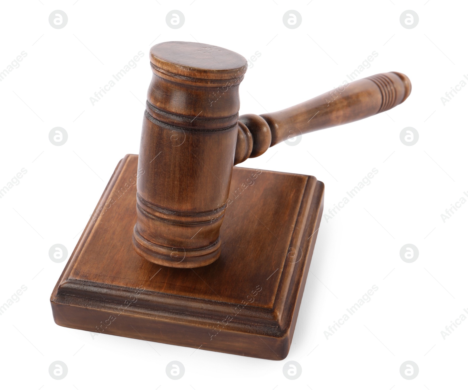 Photo of Wooden gavel isolated on white. Small mallet