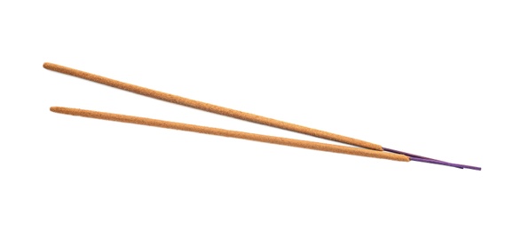 Photo of Two aromatic incense sticks on white background