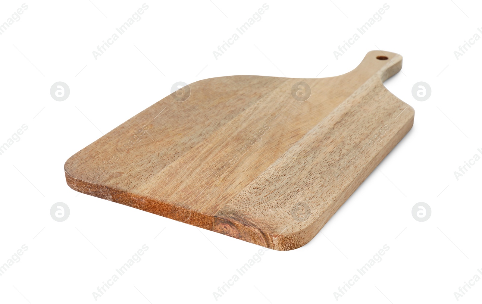 Photo of One wooden cutting board isolated on white